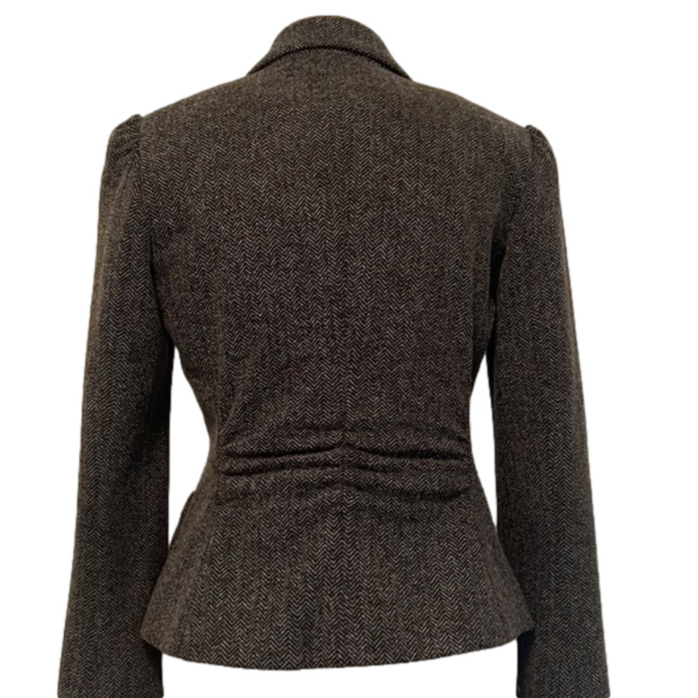 Women's Tailored Herringbone Blazer - Dark Brown - Picture 5 of 5